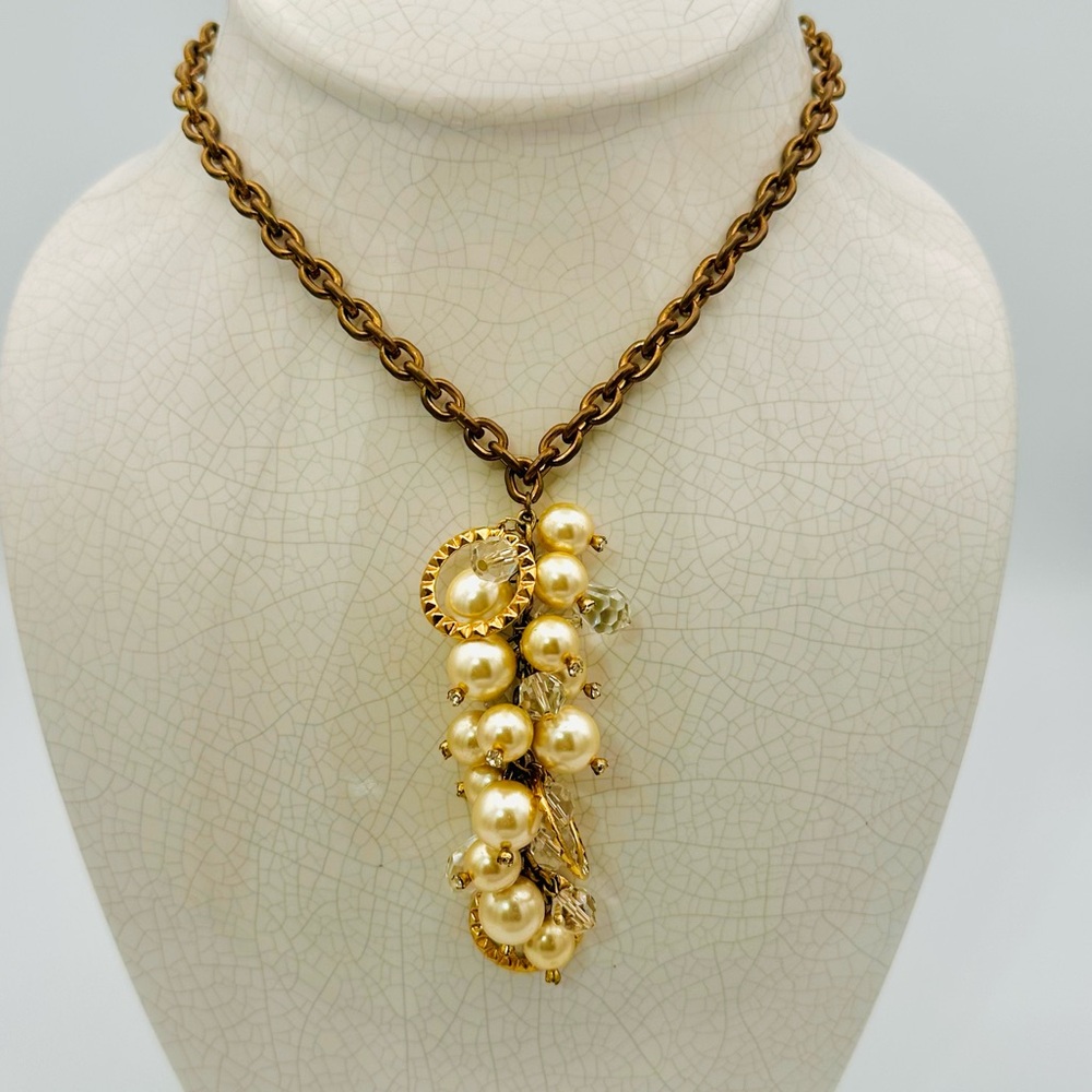 Vintage Miriam Haskell Faux Pearl & Crystal Cluster Necklace